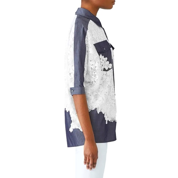 BADGLEY MISCHKA  Lace Chambray Button Down Top - Picture 4 of 14